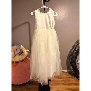 White/Ivory Flower Girl Dress‎ (first communion) Beaded Collar Sz 10 Girls